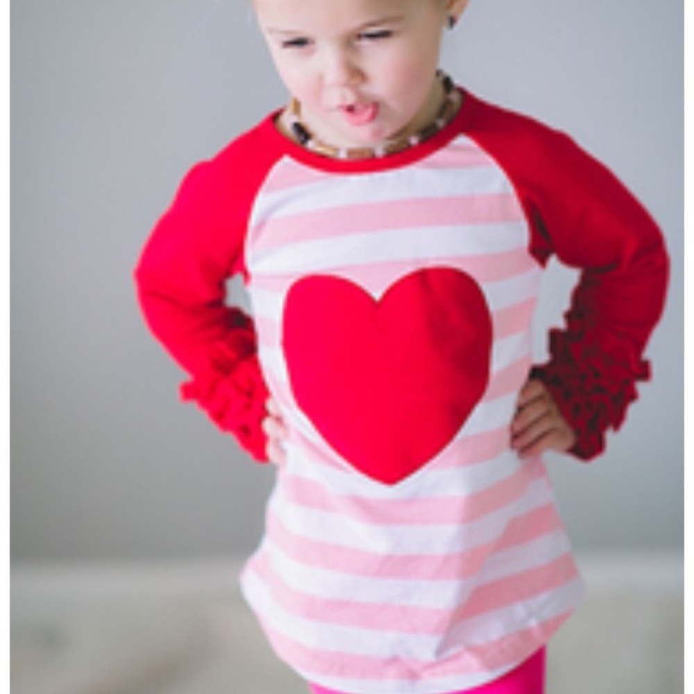 Adorable Pink & White Striped Heart Raglan T-shirt